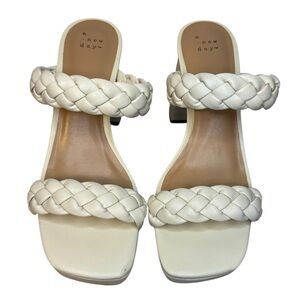 A New Day‎ Braided Strap Block Heel Sandals Size 9 Cream Ivory Square Toe